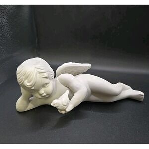 Cherub Statue Holding A Bird White Figurine Home Decor Nice Gift Idea